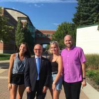 Guillaume LaCroix with students from the French Club on GVSU campus